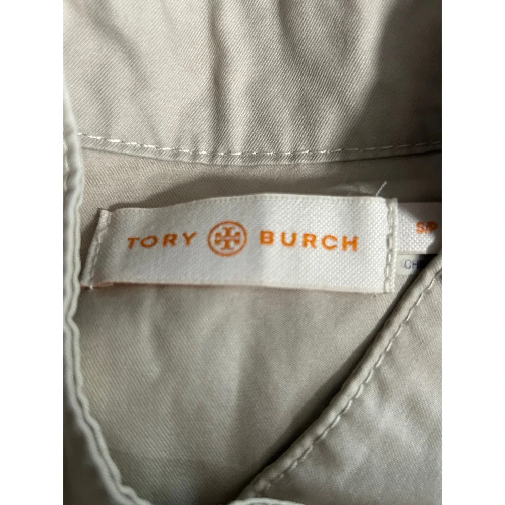 Tory Burch Tan Cotton Safari Utility Jacket Gold Logo Buttons Small - AC